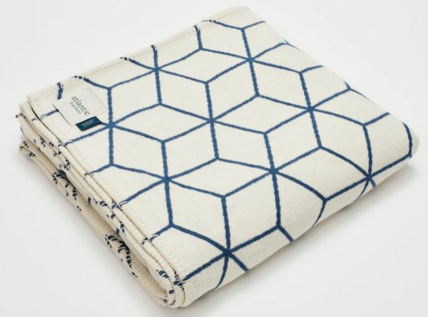 Geometric Cotton Blanket by Atlantic Blanket Company, Cornwall - Navy/Off-White