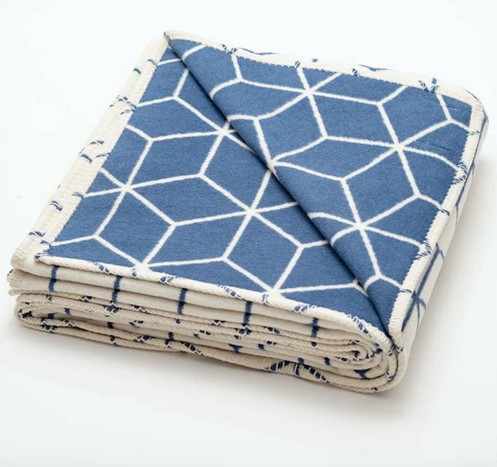 Geometric Cotton Blanket by Atlantic Blanket Company, Cornwall - Navy/Off-White