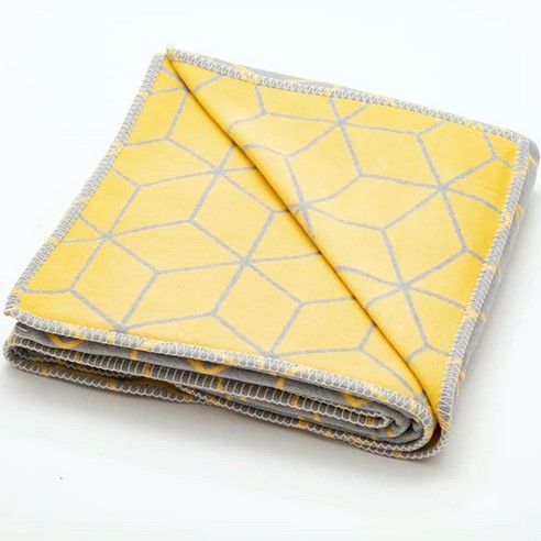 Geometric Cotton Blanket by Atlantic Blanket Company, Cornwall - Grey/Yellow