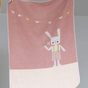 David Fussenegger Embroidered Cotton Baby Blanket - Bunny Rabbit