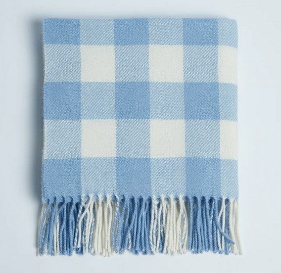 Checked Lambswool Baby Blanket by Foxford, Ireland - Blue