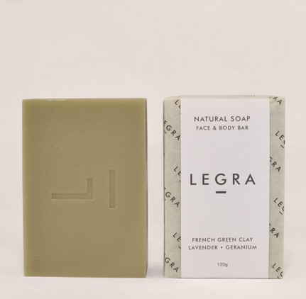 LEGRA French Green Clay, Lavender & Geranium Face & Body Bar