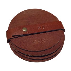 H&H Leather Coaster Set - Black - Tan Coasters